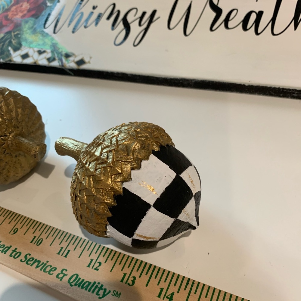 Acorns painted in checks & striped